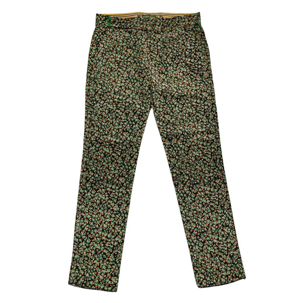 Mens 36 Green Floral Velvet Gurkha Pants High Waist Flat Front Dress Trousers